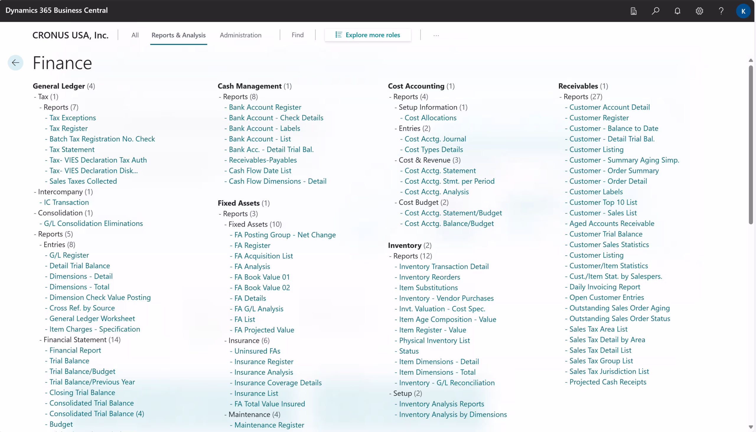 Financial reporting in Business Central