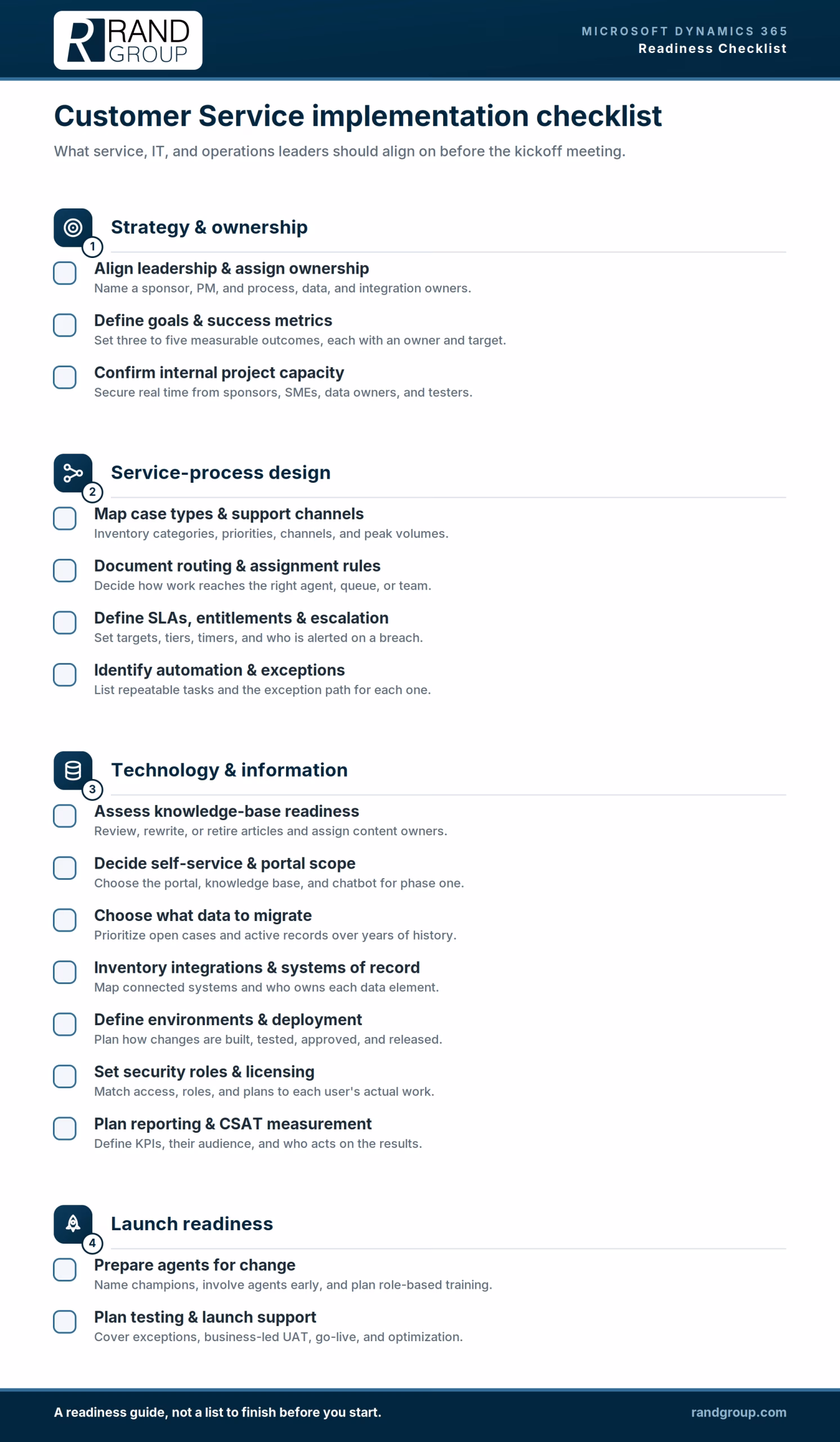 D365 Customer Service Implementation Checklist