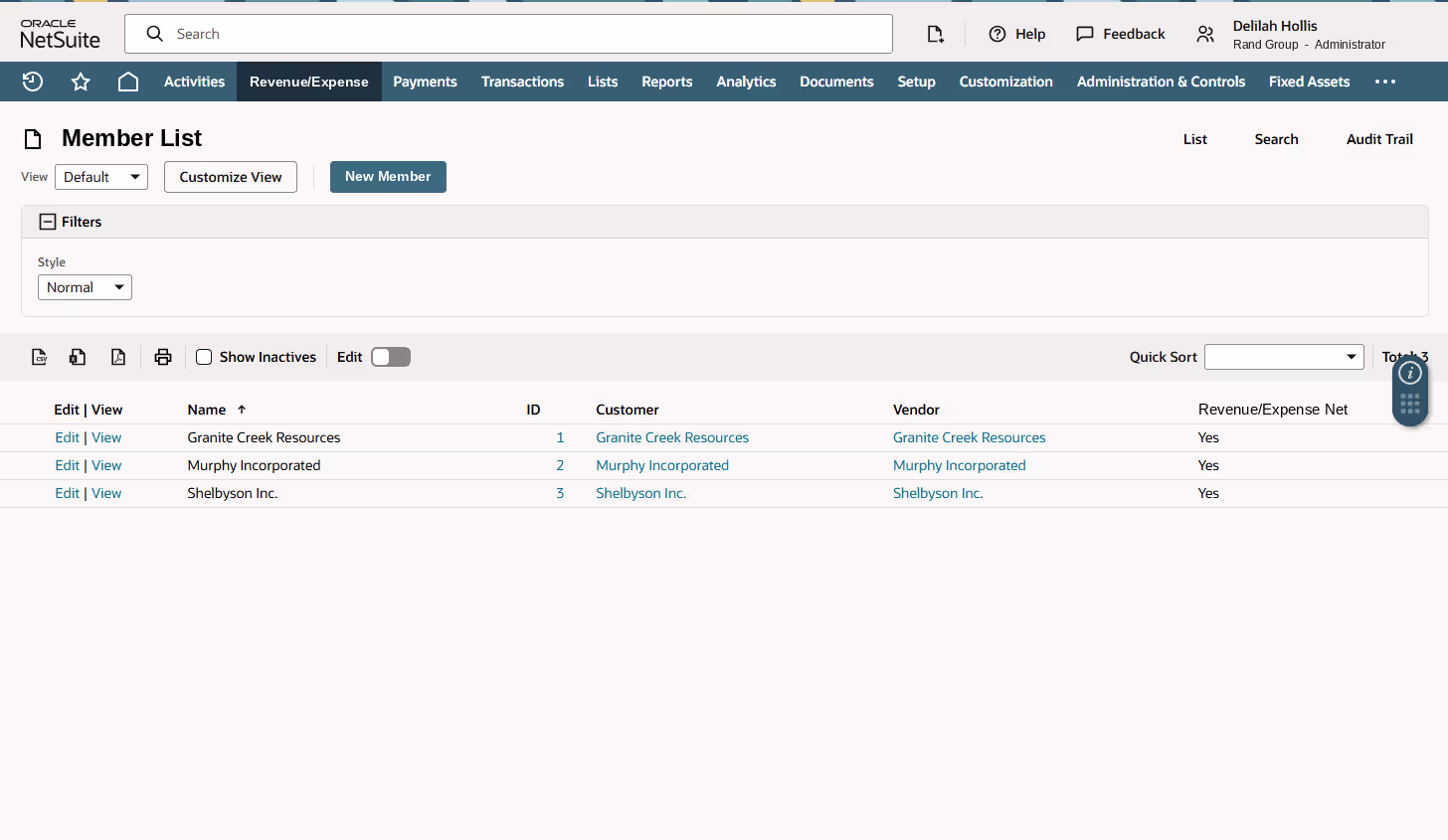 Member list in NetSuite Family Office Allocation Manager app