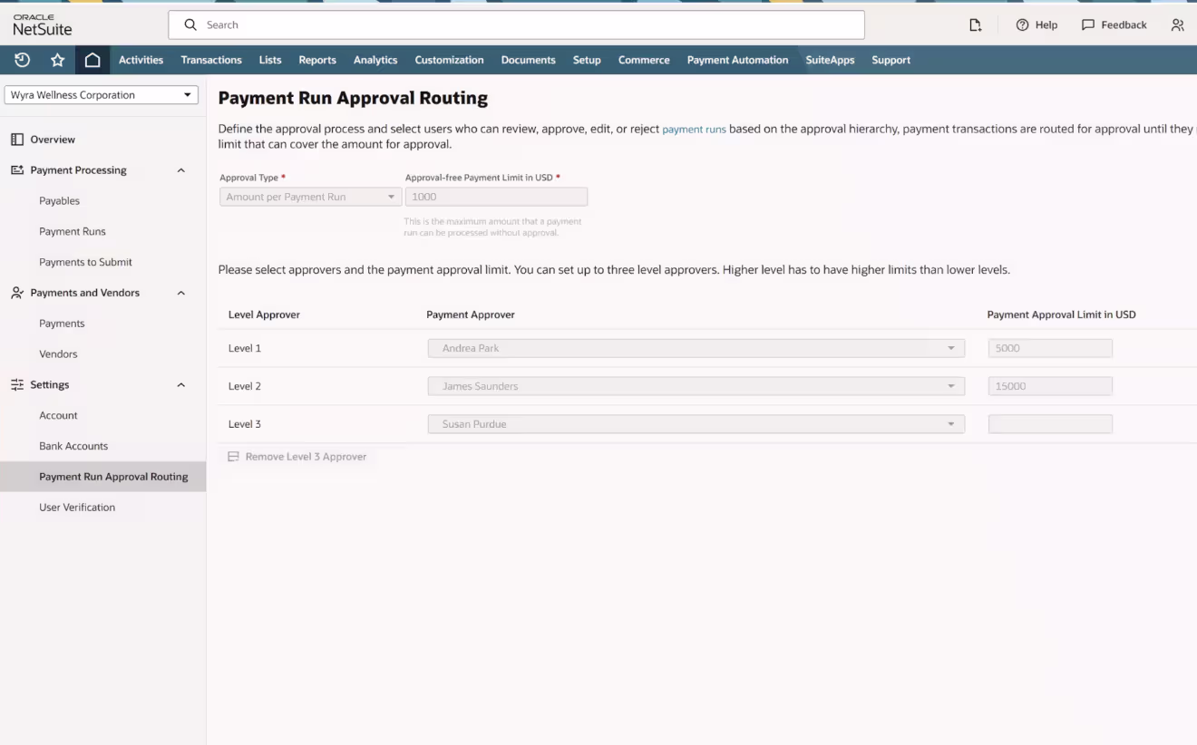 NetSuite 2026.2 payment runs