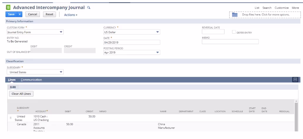 NetSuite Advanced Intercompany Journal