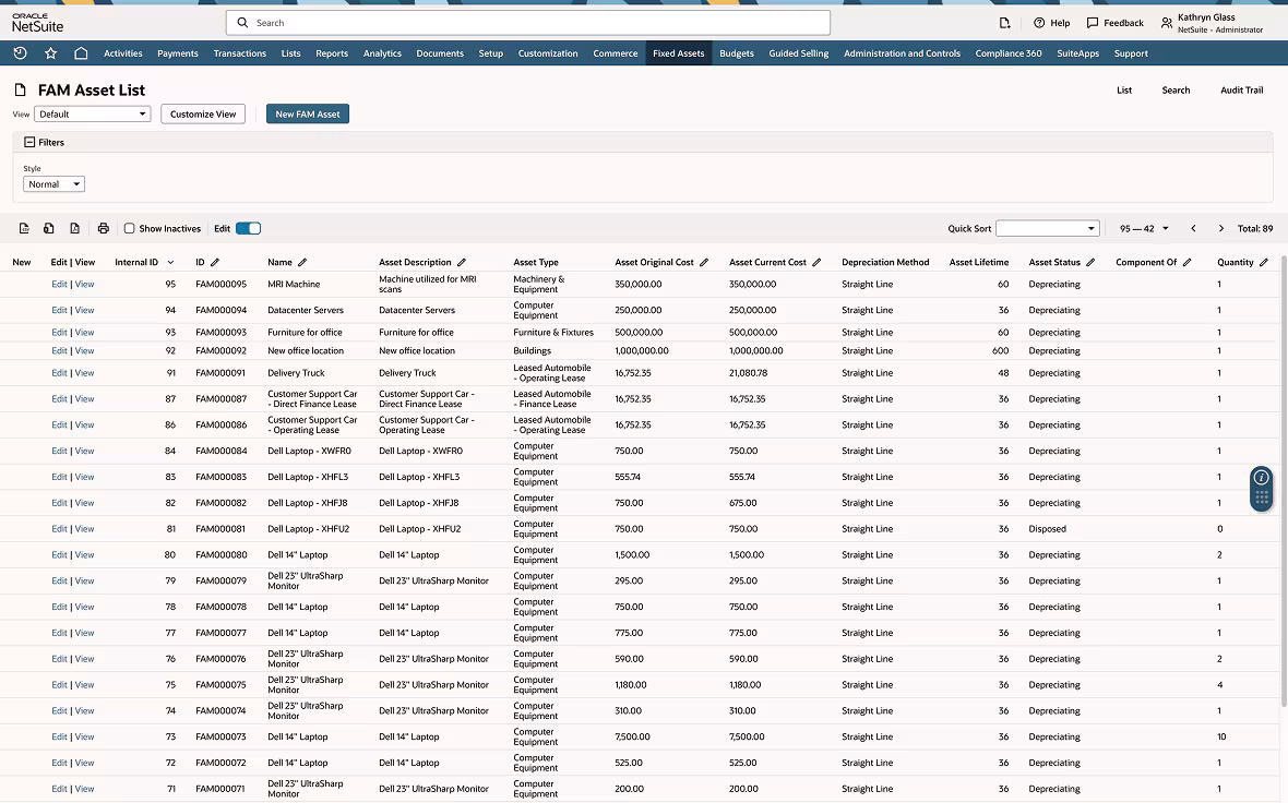 NetSuite fixed assets management