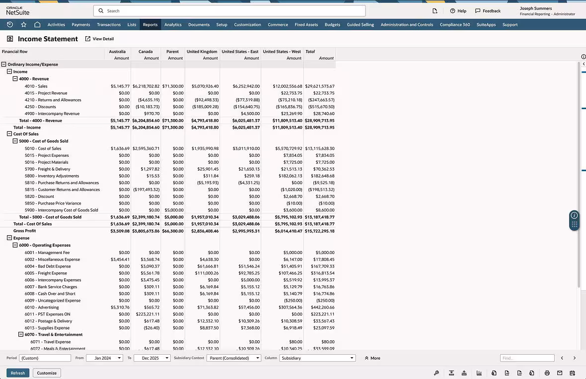 NetSuite income statement