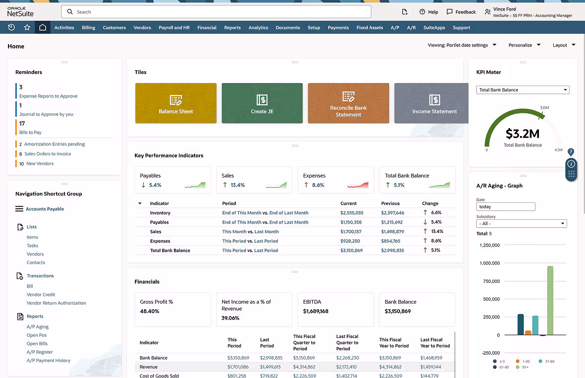 Oracle NetSuite - Reporting & Dashboards