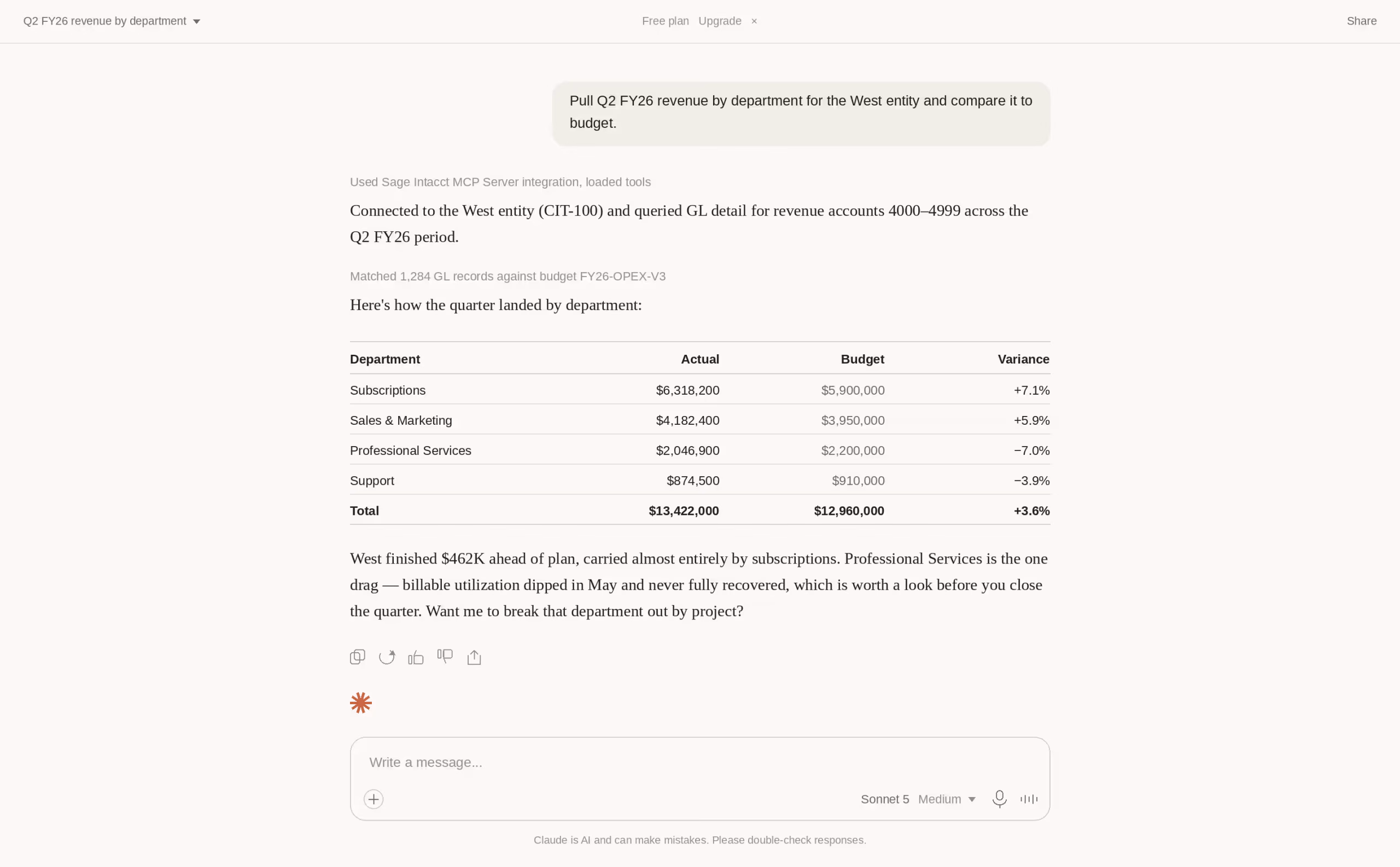 Sage Intacct connected to Claude via MCP server