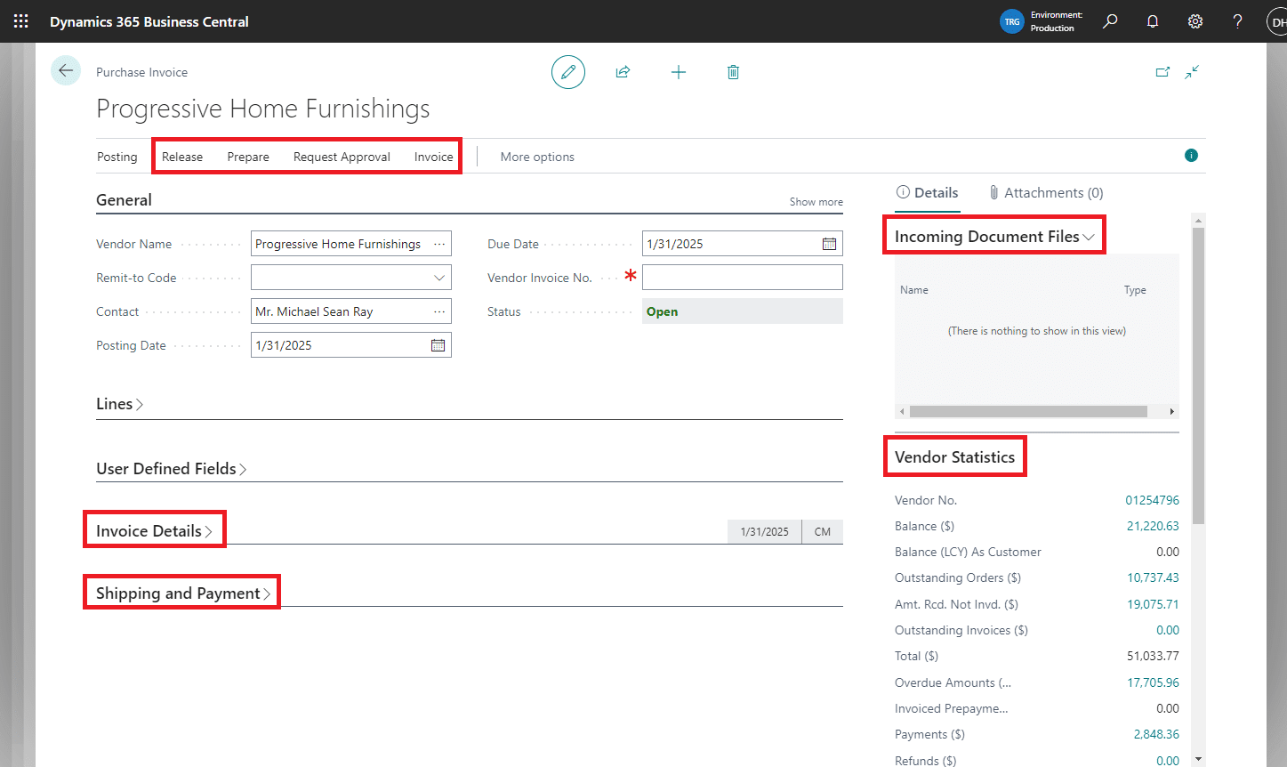 Business Central payables interface