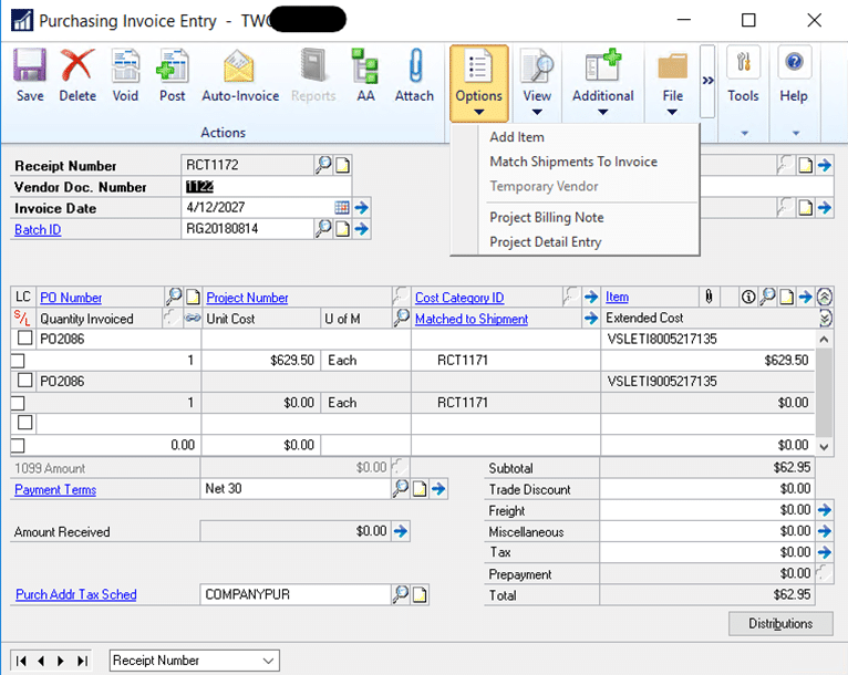 Dynamics GP payables interface
