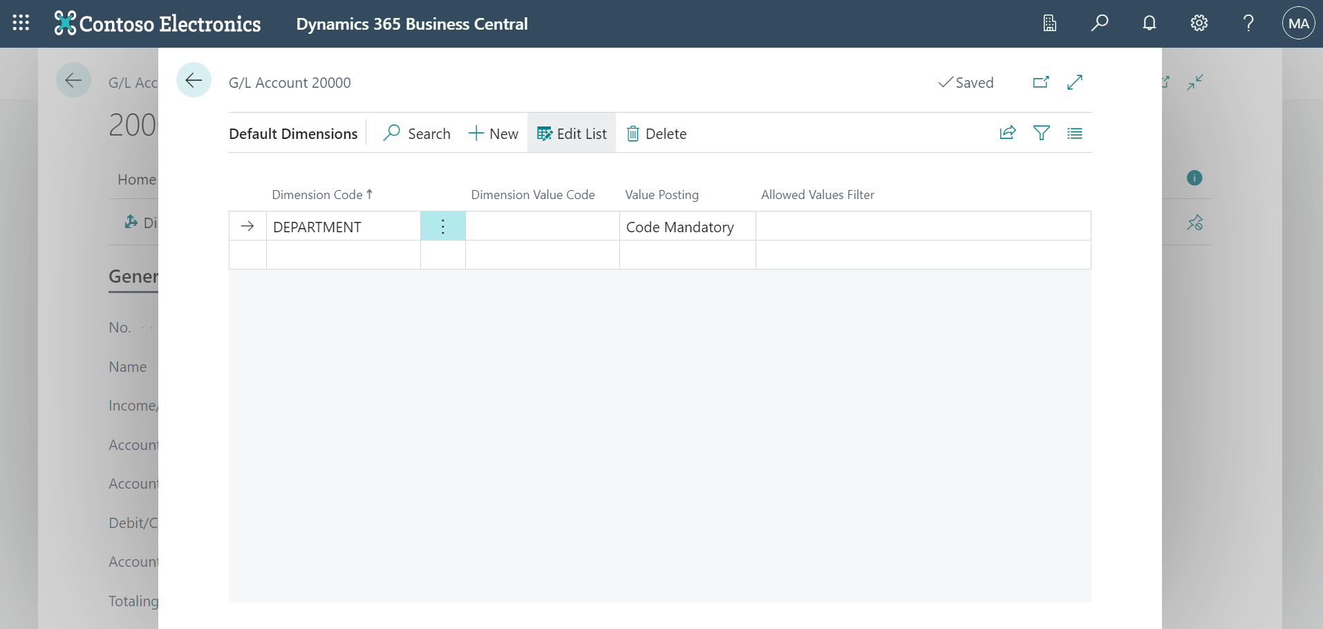 Business Central dimensions