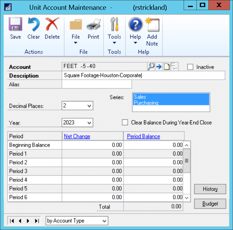 Dynamics GP unit accounts