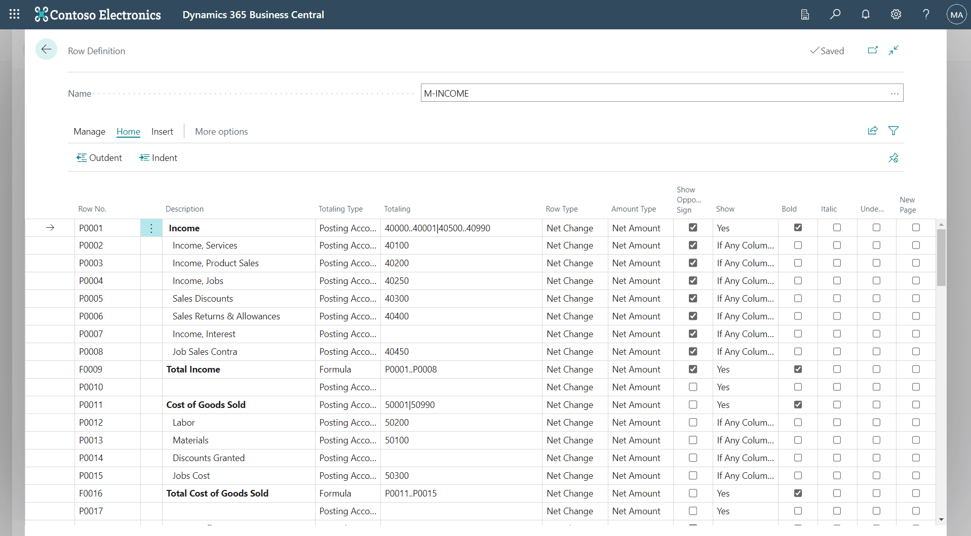 Business Central financial reporting