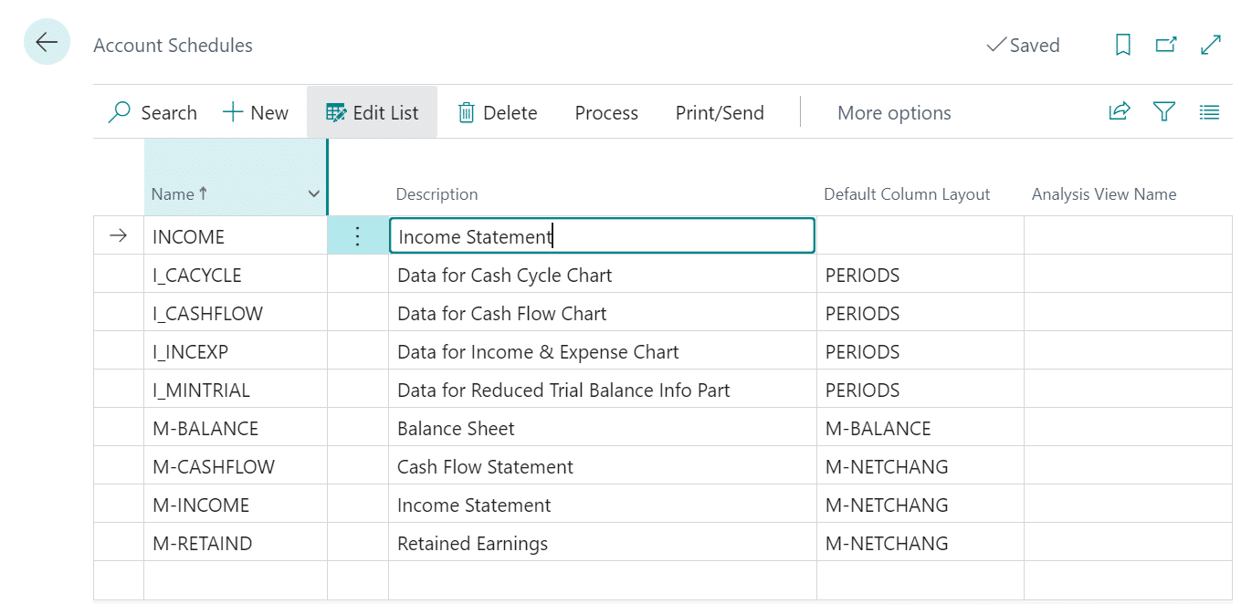 Business Central New Income Statement