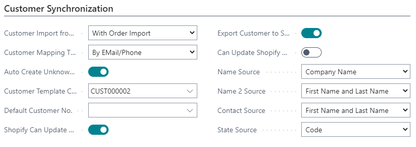 Business Central Shopify Customer Setup