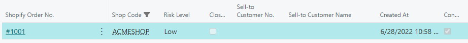 Business Central Shopify Order