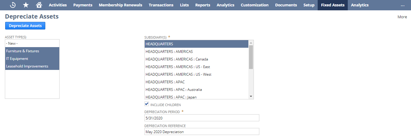 Asset depreciation in NetSuite