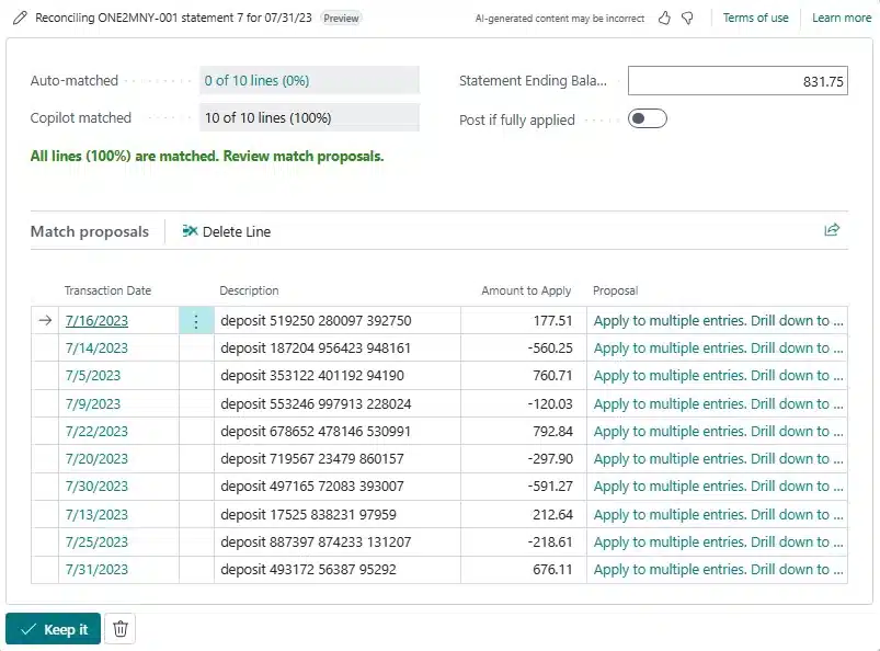 Bank reconciliation with Copilot