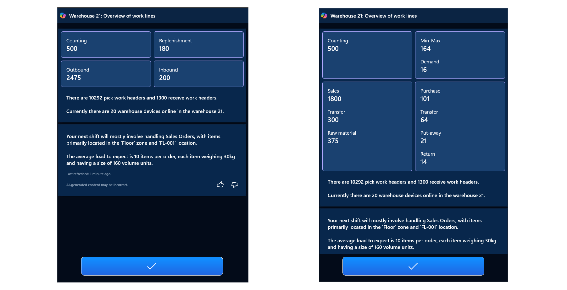 Workload insights with Copilot in the Warehouse Management mobile app