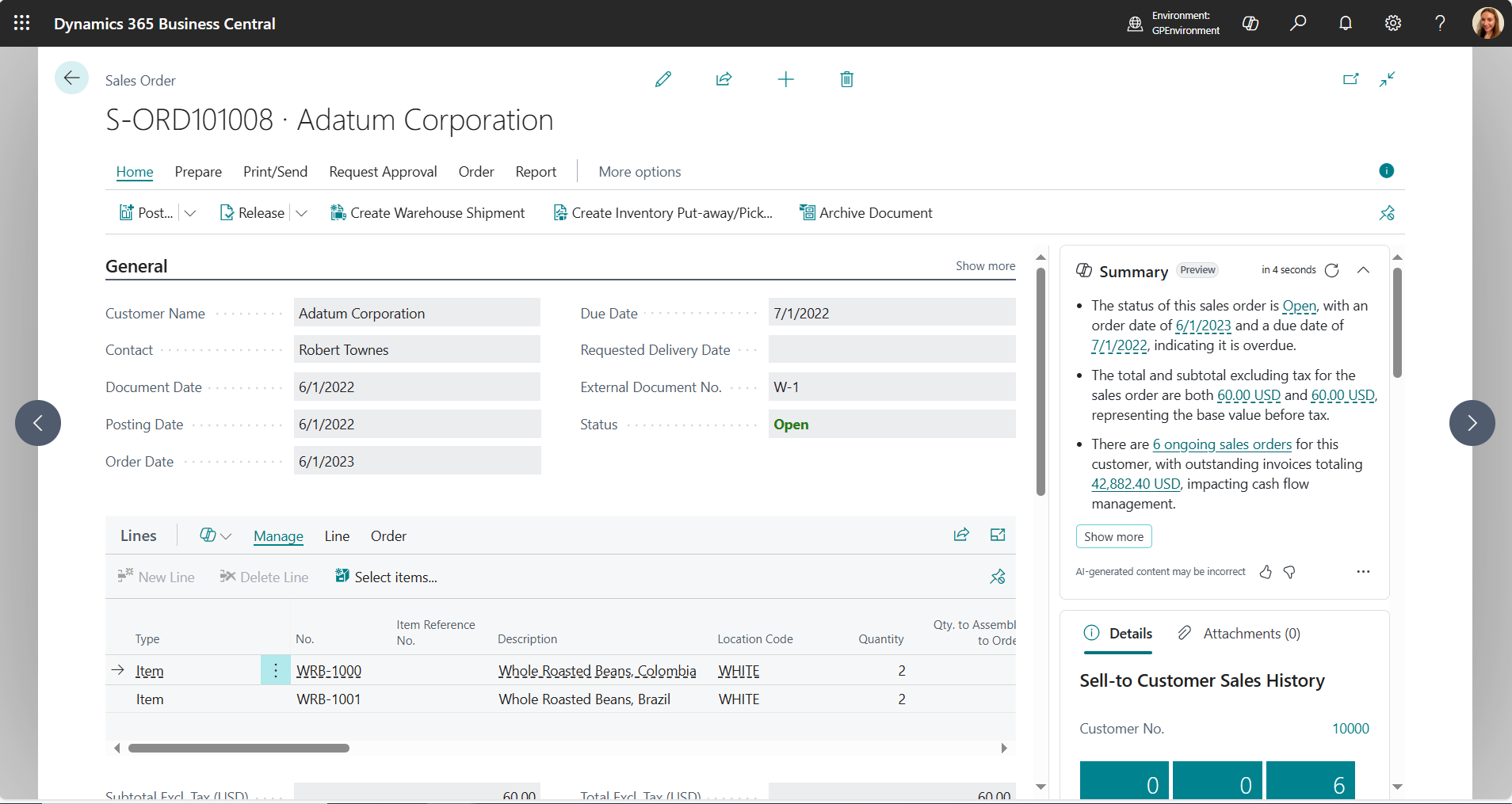 Dynamics 365 Business Central Modules - Sales Order