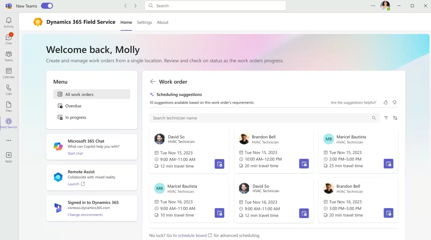 Schedule a work order in Microsoft Teams with AI