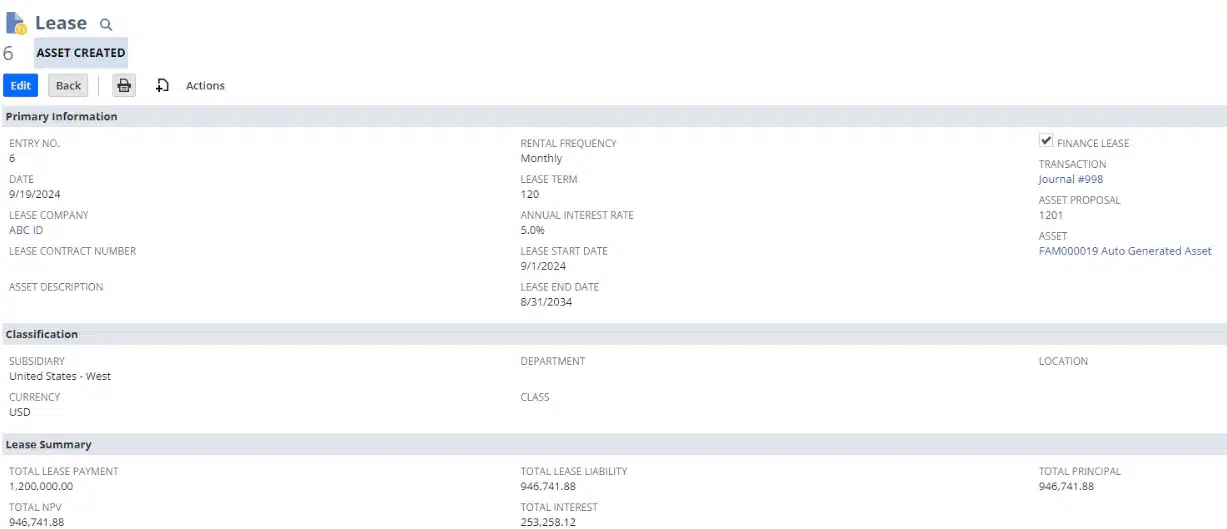 Lease in NetSuite
