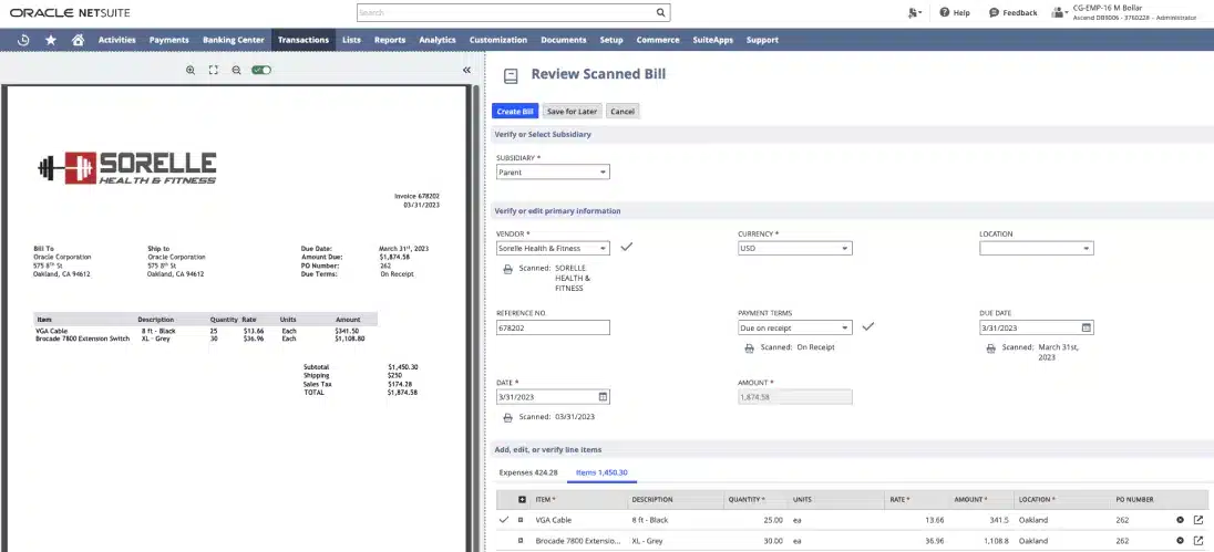 NetSuite Bill Capture with AI