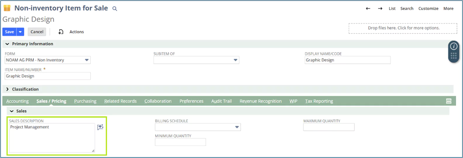 NetSuite sales description