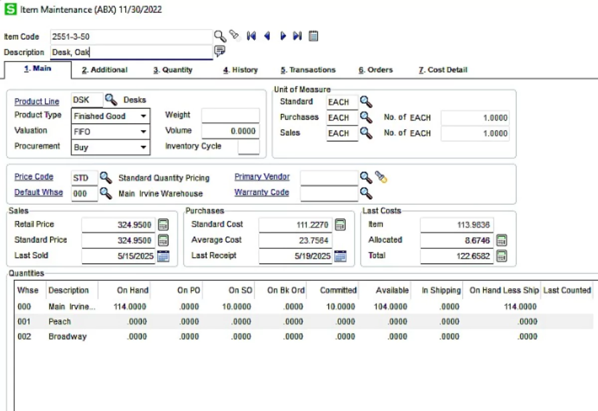 Sage 100 Inventory management