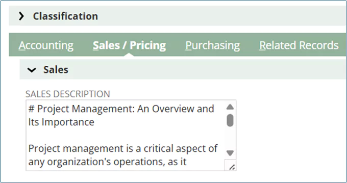 Text Enhance sales description